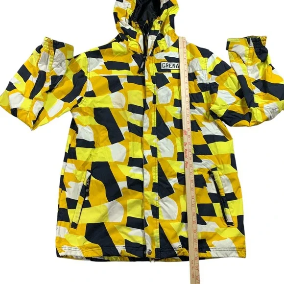 Grenade Snowboard Jacket Mens M Yellow Camo Hooded Insulated Parka Full Zip Snap - Picture 7 of 15